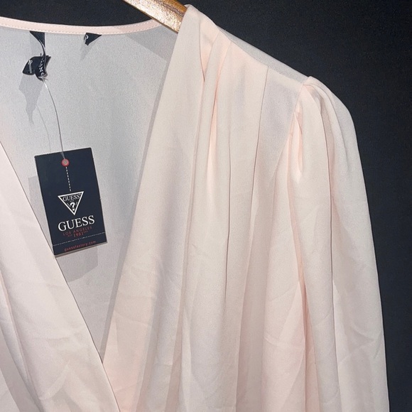 New Guess Marciano Amiee Puffy Sleeve Deep V neck Wrap Blouse XS - Picture 3 of 12